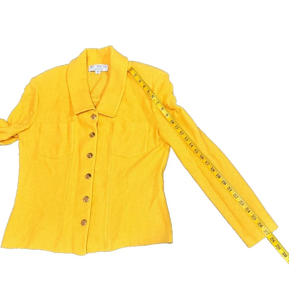Vintage St John Collection Santana Knit Blazer Jacket yellow 12 Gold Button